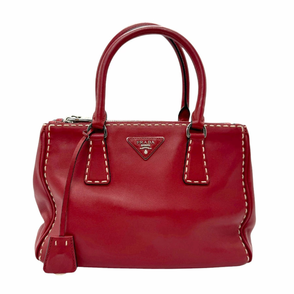 Prada 2way Galleria Saffiano Shoulder Bag Leather Red Silver